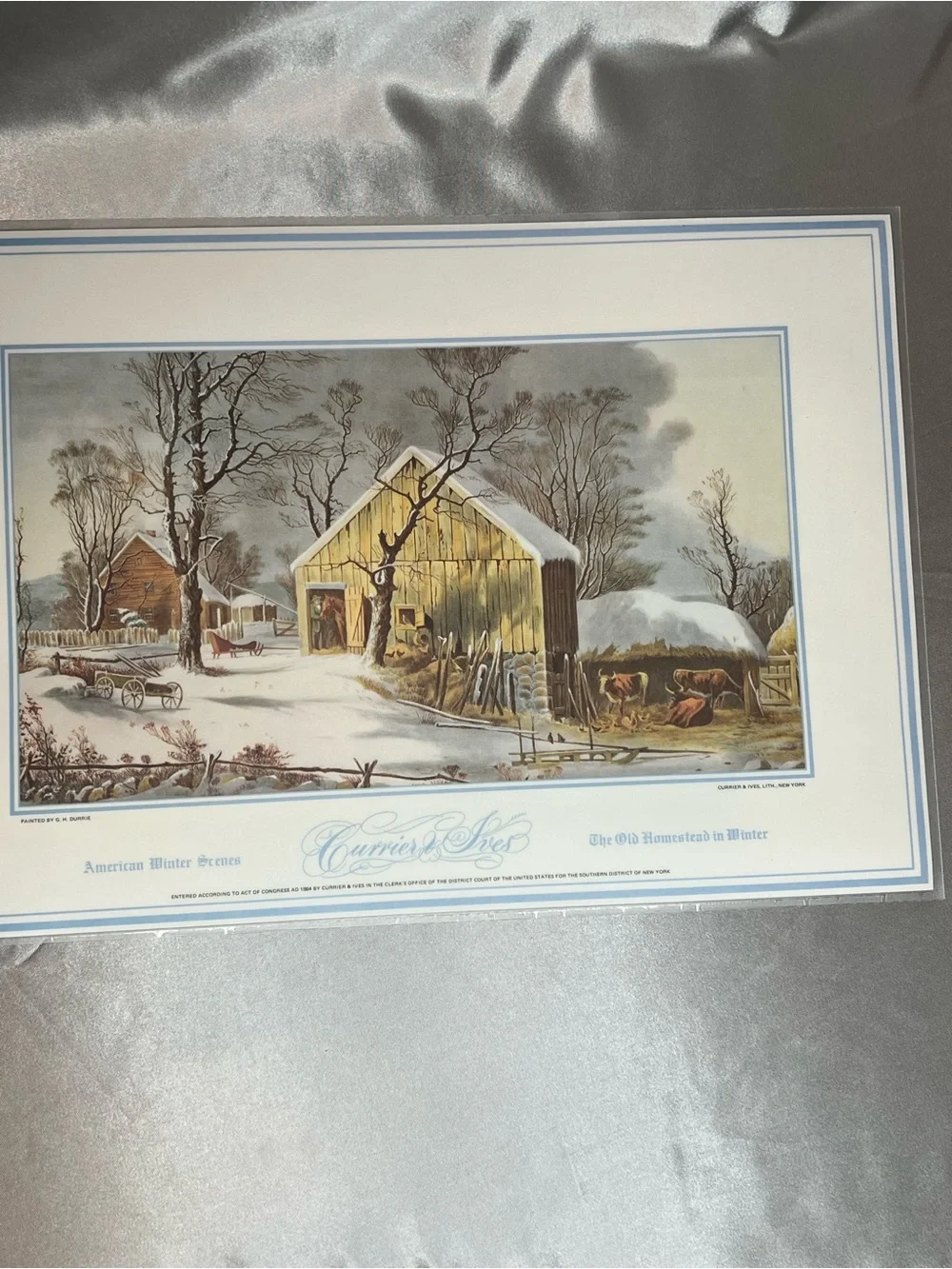 Vintage Winter Sleigh Print with Horses